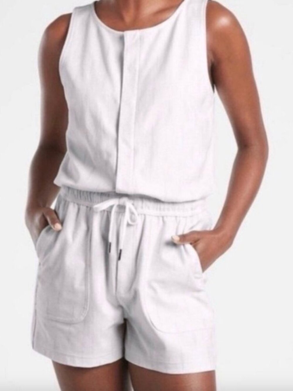 Athleta M Stretchy Romper Drawstring Sleeveless Active Comfort Stripe Pattern